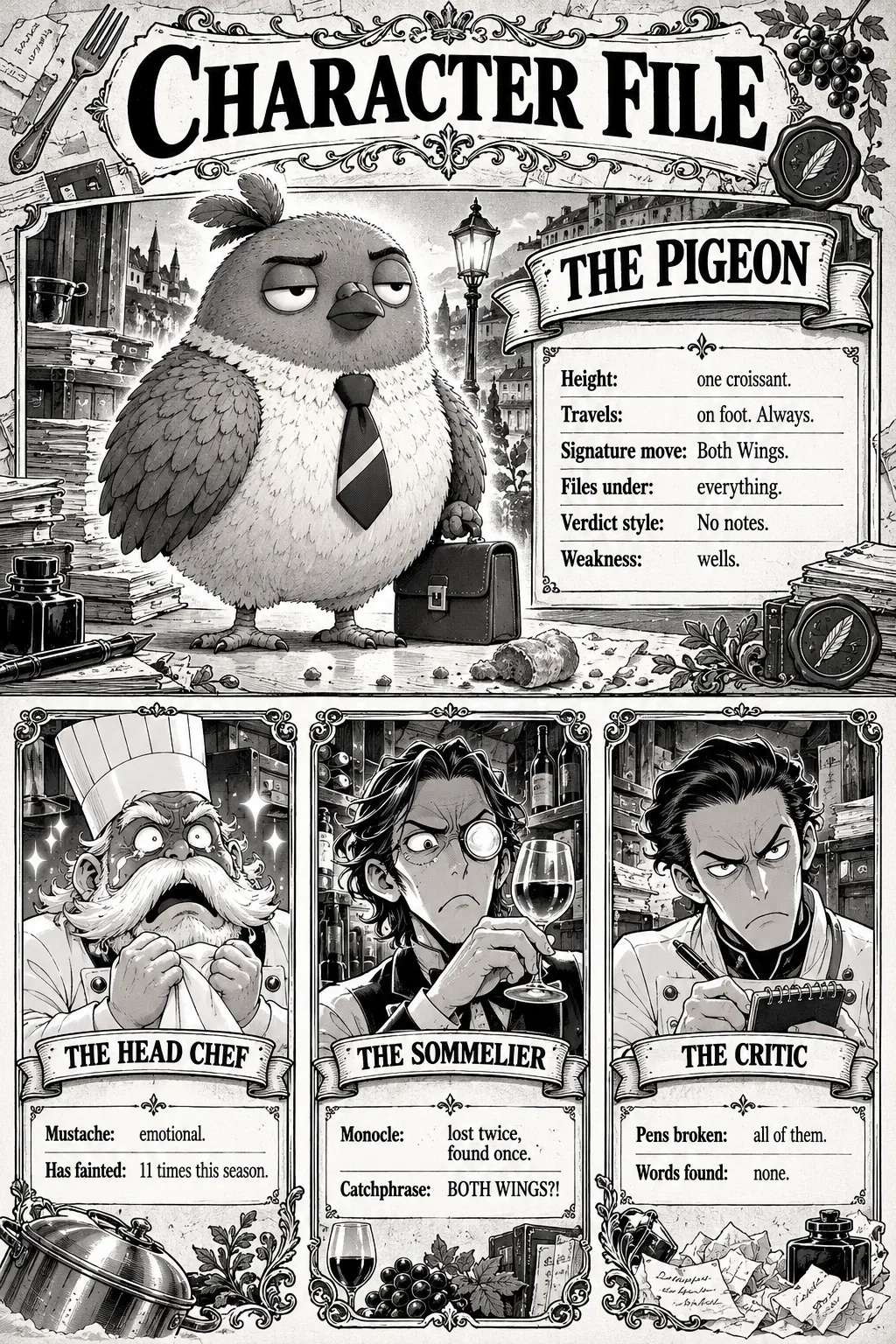 Character file: the pigeon and the three judges