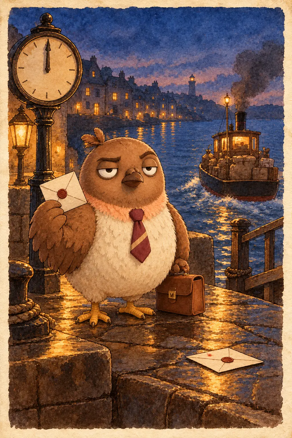 Storybook picture for the notice Post Early. Ferry Does Not Turn Around.