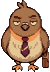 Pixel drawing of Dom Pidgey standing, facing us, in his burgundy tie