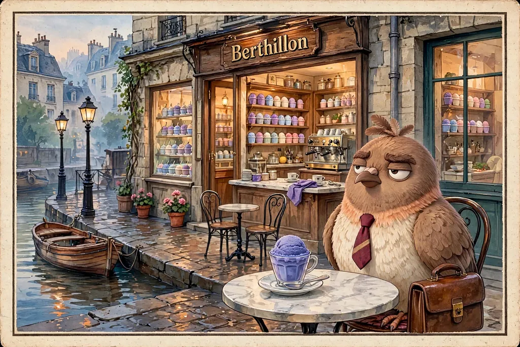 Storybook illustration of Berthillon's Quay Shop